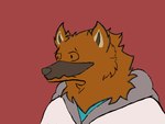 anthro black_inner_ear black_nose brown_body brown_fur clothing frown fur hoodie male red_background shirt simple_background snout solo teal_clothing teal_shirt teal_topwear topwear white_clothing white_hoodie white_topwear worried savy_(artist) sav_(savy) canid canine mammal maned_wolf 2022 4:3 bust_portrait digital_drawing_(artwork) digital_media_(artwork) firealpaca_(artwork) flat_colors hi_res portrait