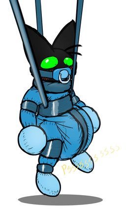 baby_bouncer bdsm black_body black_fur blush bodily_fluids bondage bound clothed clothing diaper diaper_fetish forced fur gag genital_fluids handwear mittens object_in_mouth pacifier pacifier_gag pacifier_in_mouth peeing simple_background solo unclean_diaper urine used_diaper watersports wearing_diaper wet_diaper wetting wetting_diaper white_background chaptude cartoon_network mao_mao:_heroes_of_pure_heart sheriff_mao_mao_mao domestic_cat felid feline felis mammal 2021 absurd_res hi_res