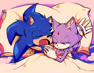 anthro bed bedhead blush bodily_fluids clothing cuddling drooling duo eyes_closed fangs female furniture gloves hair_down hand_behind_head hand_on_chest handwear hero hug male male/female nightgown nightwear pillow princess royalty saliva sleeping sleeping_together teeth rfts10919 sega sonic_the_hedgehog_(series) blaze_the_cat sonic_the_hedgehog domestic_cat eulipotyphlan felid feline felis hedgehog mammal hi_res