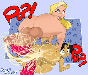 ahegao anal anal_penetration balls big_balls big_ears black_hair black_nose blonde_hair blue_background bodily_fluids braces butt censored_genitalia censored_penis cum cum_in_ass cum_inside cum_on_penis cumming_from_anal_sex duo ejaculation feliz female freckled_butt freckled_face freckles genital_fluids genitals green_eyes gynomorph gynomorph/gynomorph hair intersex intersex/intersex looking_pleasured penetration penis penis_size_difference pigtails pom_poms red_text riding riding_on_back simple_background small_balls surprised text pepsiminus braceface nickelodeon t.u.f.f._puppy kitty_katswell sharon_spitz domestic_cat felid feline felis human mammal absurd_res censored hi_res