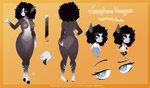 afro anthro biped black_tongue blue_eyes bottomwear breasts butt chibi clothed clothing denim denim_bottomwear denim_clothing dress ear_piercing ear_ring female fur genitals hair hooves jeans nipples nude pants piercing pussy ring_piercing shirt simple_background smile solo text tongue topwear juiicypeach josephine_vasquez antelope bovid bovine impala mammal digital_media_(artwork) hi_res model_sheet