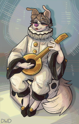 5_fingers abstract_background anthro blush brown_body brown_fur brown_hair clothed clothed_anthro clothed_female clothing clown dice eyebrow_through_hair eyebrows eyes_closed female fingers floppy_ears footwear fully_clothed fully_clothed_anthro fully_clothed_female fur hair inner_ear_fluff lipstick makeup multicolored_body multicolored_fur musical_instrument playing_music shoes sitting smile solo string_instrument tail translucent translucent_hair tuft two_tone_body two_tone_fur white_body white_fur dimwitdog dimmi_(dimwitdog) border_collie canid canine canis collie domestic_dog herding_dog mammal pastoral_dog sheepdog 2026 absurd_res digital_drawing_(artwork) digital_media_(artwork) hi_res signature