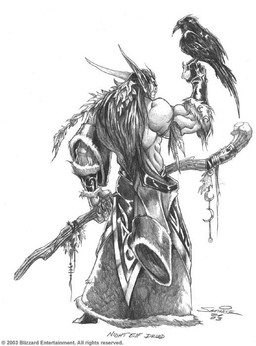 ambiguous_gender beak clothing druid duo feathered_wings feathers feral gloves handwear holding_object holding_staff humanoid_pointy_ears leaf magic_user male muscular muscular_male pointy_ears robe simple_background sitting staff standing tribal_spellcaster white_background wings samwise_didier blizzard_entertainment warcraft avian elf humanoid night_elf 2003 monochrome official_art traditional_media_(artwork)