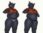 anthro before_and_after belly belly_drop belly_grab big_belly big_butt bottomwear butt clothed clothing female female_anthro fur hair hand_on_own_belly lifting_belly looking_down navel notched_ear overweight overweight_anthro overweight_female panties partially_clothed red_eyes shirt simple_background solo squish standing t-shirt thick_thighs topwear underwear cettus night_in_the_woods mae_borowski domestic_cat felid feline felis mammal 2021 digital_media_(artwork)