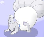 big_diaper clean_diaper clothed clothing diaper diaper_only female feral huge_diaper looking_at_viewer multi_tail simple_background solo tail topless wearing_diaper gl1tchedpup nintendo pokemon canid canine generation_1_pokemon mammal ninetales pokemon_(species)