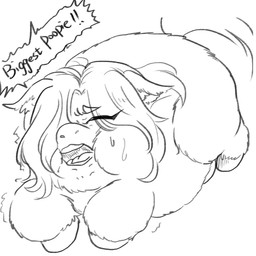 birth bodily_fluids crotch_breasts dialogue eyes_closed female female_feral feral hooves live_birth open_mouth pain pregnant pregnant_female pregnant_feral solo sweat tail text yellowcottoncandy030 fluffy_pony fluffy_pony_(species) mammal 1:1 english_text hi_res monochrome