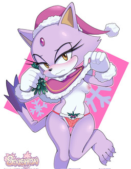 4_toes 5_fingers anthro barefoot biped blush blush_lines breasts christmas_clothing christmas_gloves christmas_handwear christmas_headwear christmas_panties christmas_topwear christmas_underwear clothing exposed_breasts feet female fingers fur gloves handwear headgear headwear holidays holly_(plant) jewelry looking_at_viewer mistletoe panties plant pose purple_body purple_fur solo tail text toes topwear underwear senshion christmas sega sonic_the_hedgehog_(series) blaze_the_cat domestic_cat felid feline felis mammal 2025 artist_name cel_shading digital_drawing_(artwork) digital_media_(artwork) english_text full-length_portrait hi_res portrait shaded