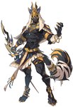 anthro bandage bandaged_arm bandaged_tail bracelet clothing egyptian egyptian_clothing facial_scar holding_object holding_staff jewelry male markings muscular muscular_male scar simple_background solo staff white_background fish7163 canid canine mammal hi_res