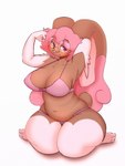 3_toes anthro big_breasts big_ears blissey blush blush_lines breasts brown_body brown_fur chest_tuft clothed clothing eyebrows eyelashes eyewear feet female fur generation_2_pokemon generation_4_pokemon glasses hair hi_res hybrid lopunny melissa_(sparkingyagi) navel nintendo noogatdelight_(artist) pink_clothing pink_hair pink_underwear pokemon pokemon_(species) purple_eyes slightly_chubby solo tail thick_thighs toes tuft underwear