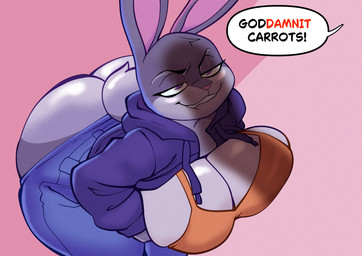 anthro bedroom_eyes big_breasts big_butt bite biting_lip bottomwear bottomwear_down bra breast_squish breasts butt clothed clothing denim denim_bottomwear denim_clothing dialogue female fur grey_body grey_fur hoodie huge_breasts huge_butt huge_hips huge_thighs jeans long_ears narrowed_eyes offscreen_character pants pants_down partially_clothed penis_shadow profanity purple_eyes seductive short_stack short_tail smile smirk solo squish tail text thick_thighs topwear underwear wide_hips apsel_bluestar disney zootopia judy_hopps european_rabbit lagomorph leporid mammal oryctolagus rabbit absurd_res english_text hi_res