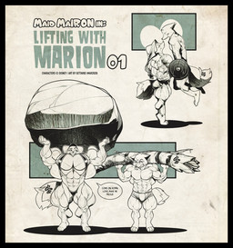 abs anthro biceps big_muscles black_border border bulge clothed clothing duo exercise female huge_muscles male male/female muscular muscular_female muscular_male pecs text topless vein veiny_muscles weightlifting weights workout gettar82 disney robin_hood_(disney) maid_marian robin_hood canid canine fox mammal red_fox true_fox english_text hi_res
