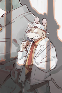 accessory anthro bottomwear clothing duo eyes_closed eyewear glasses kemono male necktie pants shirt standing topwear nekodon_san mammal mouse murid murine rodent 2026 absurd_res hi_res