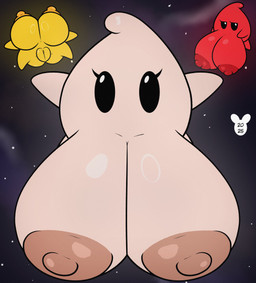 areola bedroom_eyes big_breasts black_eyes breasts female genitals group huge_breasts hyper hyper_breasts looking_at_viewer narrowed_eyes nipples not_furry red_areola red_body red_nipples seductive tan_areola tan_body tan_nipples trio vulva yellow_areola yellow_body yellow_nipples luanctoons mario_bros nintendo super_mario_galaxy luma 2025 absurd_res digital_media_(artwork) hi_res