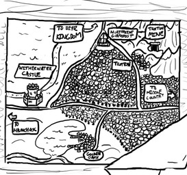 castle lake map text town zero_pictured ficficponyfic black_and_white english_text monochrome
