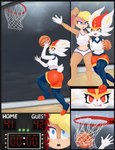 anthro ball basketball basketball_(ball) basketball_hoop board competition duo female focused jumping scoreboard surprised_expression text nebssik looney_tunes nintendo pokemon warner_brothers lola_bunny cinderace generation_8_pokemon lagomorph leporid mammal pokemon_(species) rabbit 2021 absurd_res english_text hi_res