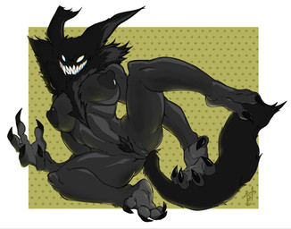 anthro black_body black_fur breasts claws feet female fur pose pubes smile solo white_eyes simpleesteban the_backrooms cryptid smiler_(the_backrooms) digital_media_(artwork) pinup