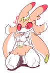 2:3 anthro arthropod biped blouse bottomwear breasts clothed clothing diives eyelashes female footwear fully_clothed generation_7_pokemon insect kneeling legwear lurantis lutis_(diives) midriff necktie nintendo non-mammal_breasts pink_sclera pokemon pokemon_(species) shoes simple_background skirt socks solo topwear uniform white_background