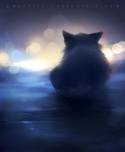 ambiguous_gender daww detailed_background feral lights looking_away lying realistic sad solo apofiss domestic_cat felid feline felis mammal detailed