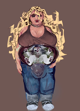 anthro bodily_fluids breasts bulge digestion dominant dripping duo erection forced genital_fluids gynomorph human_on_anthro internal intersex interspecies larger_dom male oral_vore precum precum_drip size_difference struggling sweat sweaty_breasts unwanted_erection unwilling_prey vore lebigbeetle fan_character human humanoid mammal absurd_res hi_res