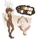 abs anthro antlers athletic athletic_male balls big_penis bulge chest_tuft clothed clothing detailed_bulge erection femboy fur genital_outline genitals hair horn male penis penis_outline simple_background solo tuft dullvivid asroyal_sagittarius deer mammal digital_media_(artwork) hi_res model_sheet