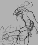 anthro breath genitals long_penis male panting penis solo tongue tongue_out itme_floofy nintendo splatoon fish horrorboros king_salmonid marine salmonid_(splatoon) absurd_res hi_res monochrome sketch