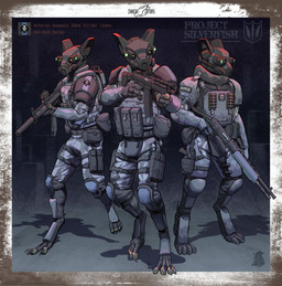 ambiguous_gender anthro armor belt blue_clothing body_armor border camo camo_clothing camo_print claws clothing detailed_background digitigrade elbow_pads fingerless_gloves footwear front_view furgonomic_headwear furgonomics gloves group gun handgun handwear headgear helmet holding_gun holding_machine_gun holding_object holding_ranged_weapon holding_shotgun holding_weapon knee_pads logo machine_gun pattern_clothing pistol ranged_weapon shell_(projectile) sholder_pads shotgun shotgun_shell silencer standing text toeless_footwear trio utility_belt walking weapon 419667 project_silverfish inheritor lizard reptile scalie 2026 artist_logo english_text hi_res