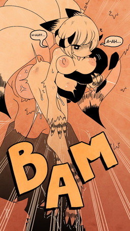 3_fingers 5_tails abdominal_bulge ambiguous_penetration anthro areola balls big_areola big_balls big_breasts big_penis blush blush_lines bodily_fluids bouncing_breasts breasts breath cross-popping_vein cum cum_drip cum_explosion dominant dripping drooling duo female female_penetrated fingers fleshlight_position from_behind_position front_view genital_fluids genitals gradient_background hand_on_knee hand_on_leg heart_eyes heart_symbol hearts_around_head horn huge_balls huge_penis large_penetration larger_dom larger_male living_condom looking_down male male/female male_dominating_female male_penetrating male_penetrating_female moan motion_lines multi_tail onomatopoeia panting penetration penis reverse_fleshlight_position rough_sex saliva sex shaking_legs simple_background size_difference smaller_female sound_effects speech_bubble spikes spikes_(anatomy) striped_horn stripes sweat tail text tongue tongue_out torso_grab vein veiny_penis ponporio pandemonium_wizard_village cosith_(pandemonium_wizard_village) kayoh canid canine fox hybrid mammal hi_res monochrome