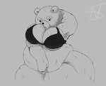 anthro belly big_belly big_butt bra breasts butt clothed clothing crossdressing looking_at_viewer male mitten_hands moobs plushie solo teddy_bear thick_thighs underwear wide_hips nightsome ted_(film) universal_studios ted_(ted) animate_inanimate bear living_plushie mammal teddy_bear_(species) hi_res monochrome