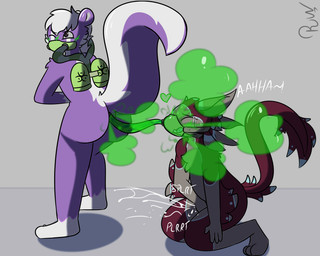 anthro blush bodily_fluids charmed clitoral clitoral_rubbing crying cum disgust dominant dominant_male duo ejaculation fart fart_cloud fart_fetish fart_mask fart_sniffing farting_in_mouth farting_on_another farting_on_face female gas_canister gas_mask genital_fluids male male/female mask masturbation moan musk musk_cloud musky_butt onomatopoeia rubbing rumbling_stomach skunk_tail smelly sniffing sound_effects submissive submissive_female tears tears_of_pain text vaginal_fluids vaginal_squirting rancidwyrm avali mammal mephitid skunk hi_res