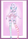 anthro breasts clothed clothing female fishnet_clothing fishnet_legwear fur genitals legwear lingerie looking_at_viewer nipples nude pattern_clothing pattern_legwear pink_eyes pussy simple_background smile solo striped_clothing striped_legwear stripes thigh_highs white_body white_fur yunagalaxy cyrena_(chepi~) bovid caprine goat mammal absurd_res digital_media_(artwork) hi_res