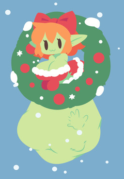 after_vore belly big_belly blue_background breasts christmas_clothing clothing female green_body hair holidays orange_hair overweight red_clothing simple_background solo vore smuggoblin christmas goblin 2025 hi_res