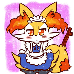 3_fingers :< alternative_fashion ambiguous_anthro ambiguous_gender anthro biped black_body black_fur black_nose blue_clothing blush blush_lines blush_stickers border cheek_tuft classic_lolita closed_frown clothed clothed_ambiguous clothed_anthro clothing dipstick_tail facial_tuft featureless_crotch fingers flat_chested frilly frilly_clothing front_view frown fur hip_tuft inner_ear_fluff j-fashion lolita_(fashion) looking_at_viewer maid_headdress maid_uniform markings mouth_closed multicolored_body multicolored_fur object_in_tail orange_body orange_eyes orange_fur orange_inner_ear_fluff orange_tail_tip pink_background pointy_ears prick_ears simple_background solo sparkles standing stick stick_in_tail tail tail_markings tuft two_tone_tail uniform white_body white_border white_clothing white_fur yellow_body yellow_fur yellow_tail annyui0611 nintendo pokemon braixen canid generation_6_pokemon mammal pokemon_(species) 1:1 2021 digital_drawing_(artwork) digital_media_(artwork) hi_res japanese_description portrait three-quarter_portrait translated_description