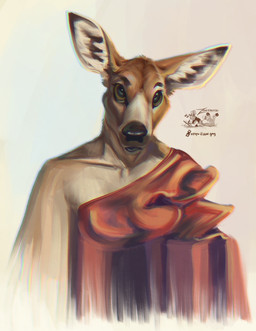 abstract_background anthro bare_shoulders bedding big_ears biped black_body black_eyes black_fur black_lips black_nose blue_eyes breasts brown_body brown_eyes brown_fur brown_nose clothed clothing collarbone dress ear_tuft ears_up eyebrows eyelashes female front_view fur furniture glistening glistening_eyes gradient_background green_eyes hair hairless inner_ear_fluff light lips long_ears looking_aside looking_at_viewer looking_up markings multicolored_body multicolored_fur notched_ear nude open_mouth painting_(object) pose pupils realistic red_clothing red_dress robe silk simple_background snout solo standing tan_body tan_fur tan_inner_ear_fluff text tuft two_tone_body two_tone_fur white_background white_body white_fur yellow_eyes zaverose cervine deer hybrid macropod mammal marsupial new_world_deer white-tailed_deer absurd_res artist_name chromatic_aberration detailed digital_drawing_(artwork) digital_media_(artwork) digital_painting_(artwork) english_text half-length_portrait hi_res huge_filesize lighting painting_(artwork) portrait shaded signature traditional_media_(artwork) url watermark