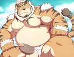 anthro balls belly blush clothing erection genitals humanoid_genitalia humanoid_hands humanoid_penis kemono male moobs navel overweight overweight_anthro overweight_male penis solo swimwear beartouma_0517 lifewonders tokyo_afterschool_summoners hombre_tigre_(tas) felid mammal pantherine tiger 2020