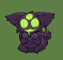 3_eyes anthro balls blush bodily_fluids collar collar_ring drooling flaccid genitals glowing glowing_eyes green_background green_blush green_teeth latex living_tail looking_at_viewer male multi_eye penis saliva sharp_teeth simple_background small_penis solo_focus tail tail_mouth teeth unusual_anatomy unusual_tail young young_anthro young_male hypnosnack kipper_(hypnosnack) vermin_(hypnosnack) goo_creature latex_creature living_latex adult_(lore) nonbinary_(lore)