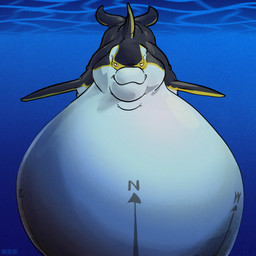 ambiguous_gender belly big_belly black_body black_fin black_tail blue_background compass dolphin_tail feral front_view huge_belly hyper hyper_belly looking_at_viewer male obese obese_feral obese_male overweight overweight_feral overweight_male simple_background solo stripes tail underwater water white_belly yellow_stripes xinjinmeng aquatic cetacean dolphin mammal oceanic_dolphin orca toothed_whale 1:1 absurd_res hi_res watermark