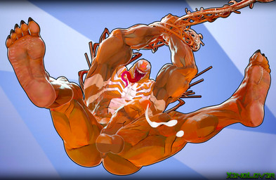 anus balls big_penis bodily_fluids butt butt_from_the_front cum emblem erection feet genital_fluids genitals humanoid_genitalia humanoid_penis leaking_cum long_tongue male muscular not_furry nude open_mouth orange_body penis sharp_teeth solo spread_legs spreading swinging teeth tendrils tongue tongue_out thekidxeno marvel marvel_rivals venom_(marvel) alien alien_humanoid humanoid symbiote 3d_(artwork) absurd_res blender_(artwork) digital_media_(artwork) hi_res