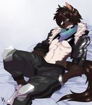 anthro arm_tuft biped blue_eyes brown_body brown_fur clothed clothing countershade_fur countershade_torso countershading elbow_tuft fur fur_tuft male smile solo tail tuft luckypan jones_(extremedash) equid equine horse mammal hi_res