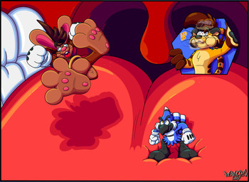 2_toes 3_toes 4_fingers anthro big_feet big_tongue cartoon_gloves claws eyewear feet finger_claws fingers glasses group inside_mouth male male/male mawplay pawpads paws soft_vore soles spread_toes tail toes tongue toony trio uvula vore wearing_glasses marquis2007 aj_(marquis2007) chase_(marquis2007) roderick_(tamerkoh) avian bird blue_jay cheetah corvid felid feline hybrid jay_(bird) lagomorph leporid mammal new_world_jay oscine pantherine passerine rabbit tiger absurd_res hi_res