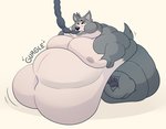 4_fingers 4_toes anthro belly big_belly bodily_fluids bodily_noises feeding feeding_tube feet fingers hose hose_in_mouth hose_inflation huge_belly hyper hyper_belly immobile inflation looking_up male medical_instrument moob_grab moon morbidly_obese morbidly_obese_anthro morbidly_obese_male navel nipples obese obese_anthro obese_male onomatopoeia overweight overweight_anthro overweight_male rumbling_stomach scientific_instrument solo sound_effects sweat sweatdrop tail tail_motion tailwag text toes weight_gain blushysnoots beastars legoshi_(beastars) canid canine canis mammal wolf absurd_res hi_res