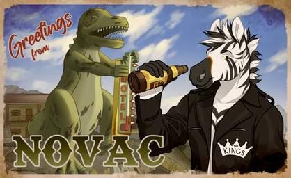 anthro beverage bottle clothing container detailed_background drinking food fur holding_object jacket leather leather_clothing leather_jacket leather_topwear looking_at_viewer male mohawk post-apocalyptic smile solo striped_body striped_fur stripes topwear agentmoose mira_moth bethesda_game_studios fallout microsoft dashing dinosaur equid equine mammal prehistoric_species reptile scalie zebra absurd_res half-length_portrait hi_res portrait