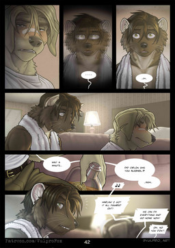 1950s_theme alcohol ambiguous_anthro ambiguous_gender anthro anthro_on_anthro anthro_pov apartment arm_tuft asking athletic athletic_anthro athletic_male band-aid band-aid_on_cheek band-aid_on_face bandage bandage_on_face bared_teeth bed bed_sheet bedding bedroom belt beverage biped black_border black_eyebrows black_nose black_text blonde_hair blurred_background blurred_vision blurry_vision blush border bottle bottomwear brown_belt brown_body brown_eyebrows brown_fur brown_hair brown_text bruised buckle cheek_tuft claws clenched_teeth close-up clothed clothed_ambiguous clothed_anthro clothing container countershade_neck countershade_torso countershading detailed_background dialogue dizzy drama drunk duo ear_tuft ellipsis embarrassed eye_contact eyebrows eyes_closed face_focus facial_expression facial_scar facial_tuft fainted fainting fangs finger_claws fingers first_person_view floppy_ears fluffy front_view fur fur_markings fur_tuft furniture green_eyes grey_body grey_bottomwear grey_clothing grey_countershading grey_ears grey_inner_ear_fluff grey_markings grey_pants grey_shirt grey_text grey_topwear hair half-closed_eyes hand_focus holding_alcohol holding_alcohol_bottle holding_bottle holding_container holding_object hotel hotel_room humanoid_hands iconography inner_ear_fluff inside lamp light living_room logo looking_aside looking_at_another looking_away looking_forward looking_up male male/ambiguous male_anthro male_pov markings minor_wound monotone_body monotone_fur motion_lines mouth_closed multicolored_body multicolored_fur musical_note musical_symbol narrowed_eyes neck_tuft nervous night notched_ear number offscreen_character on_sofa onomatopoeia open_mouth outside_border pants pillow pink_tongue question question_mark questioning questioning_tone raised_eyebrow scar scared shaking sharp_fangs shirt short_hair shoulder_tuft shy side_view sigh sighing sitting sitting_on_sofa sleeping small_ears sofa sound_effects speech_bubble standing substance_intoxication surprised symbol tan_body tan_bottomwear tan_clothing tan_fur tan_pants teeth text three-quarter_view tired tongue topless topless_anthro topless_male topwear towel towel_around_neck trembling triceps tuft two_tone_body two_tone_fur vintage whiskers whiskey whiskey_bottle white_clothing white_inner_ear_fluff white_pillow white_shirt white_text white_topwear white_towel white_whiskers wide_eyed window worried worried_face worried_for_other worried_look wound_on_face wounded yellow_body yellow_buckle yellow_fur vulprofox dana_(vulprofox) eddie_(vulprofox) bird_dog canid canine canis domestic_dog golden_labrador golden_retriever gulonine hunting_dog mammal marten mustelid musteline pine_marten retriever 2024 bust_portrait colored comic detailed digital_drawing_(artwork) digital_media_(artwork) english_text hi_res lighting multiple_scenes portrait shaded three-quarter_portrait url watermark