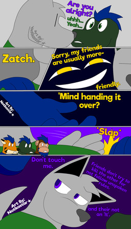 anthro bottomwear clothing dialogue duo fight group inside male pants shirt solo text topwear trio water conditional_dnp notkastar zatch_(notkastar) canid canine canis felid haplorhine lizard mammal monkey pantherine primate reptile scalie tiger wolf 4:7 animated animated_comic comic english_text hi_res high_framerate