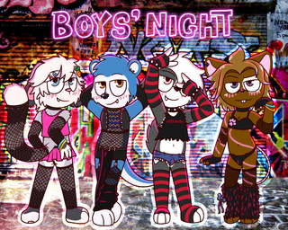 anthro bottomwear bulge butt clothed clothing crossdressing fishnet_clothing fishnet_stockings fur hair hotpants leg_warmers legwear male navel nightclub panties shorts skirt underwear young pokefound acid_bath island_(character) pink_(pink) border_collie canid canine canis collie domestic_dog herding_dog lagomorph leporid mammal mouse murid murine mustelid otter pastoral_dog rabbit rodent sheepdog 5:4 hi_res