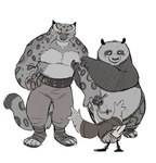 anthro belly biceps blush bottomwear clothed clothing group male male/male muscular muscular_anthro muscular_male overweight pants pecs shorts topless topless_anthro topless_male trio ramaelligre dreamworks kung_fu_panda master_po_ping mr._ping tai_lung_(kung_fu_panda) anatid anseriform avian bear bird duck giant_panda mammal hi_res