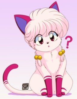 accessory bell black_nose chest_tuft chibi daww dipstick_tail eyelashes eyelashes_through_hair female feral fur gradient_background hair head_tilt kemono leg_markings looking_at_viewer markings multicolored_body multicolored_fur multicolored_tail open_mouth paws pink_background pink_body pink_ears pink_fur pink_hair pink_markings pink_tail pink_tail_tip question_mark red_eyes shadow simple_background socks_(marking) solo tail tail_markings text translucent translucent_hair tuft otacat ranma_1/2 shampoo_(ranma_1/2) domestic_cat felid feline felis mammal digital_drawing_(artwork) digital_media_(artwork) english_text hi_res pink_theme shaded signature