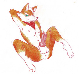 animal_genitalia animal_penis anthro anus athletic athletic_anthro athletic_male balls butt canine_genitalia canine_penis erection feet genitals hand_behind_back hand_behind_head kerchief knot male navel nipples nude pecs penis presenting presenting_anus presenting_balls presenting_hindquarters presenting_penis reclining red_bandana red_kerchief sheath sitting solo spread_legs spreading ebrius_draco nintendo star_fox fox_mccloud canid canine fox mammal colored_pencil_(artwork) hi_res traditional_media_(artwork)