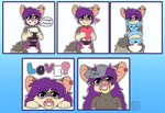 abdl ageplay anthro clothed clothing diaper disembodied_hand duo ear_piercing front_view fur glistening glistening_eyes grey_body grey_fur hair holding_heart infantilism long_hair male object_in_mouth pacifier pacifier_in_mouth piercing purple_eyes purple_hair roleplay simple_background solo solo_focus tan_body tan_fur topless wearing_diaper white_background riddlr bust_portrait hi_res multiple_images portrait three-quarter_portrait