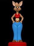 3d_(artwork) 3d_modeling 3d_print anthro belt clothed clothing digital_media_(artwork) ears_up female hands_on_hips hi_res kangaroo looking_straight macropod mammal marsupial matilda_roo shoeless sillytoys simple_background smile solo