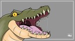 advertisement alt_version anthro bodily_fluids drooling eyelashes female feral humor open_mouth saliva scales smile solo teeth throat uvula yellow_eyes str8aura-no-not-that-one crocodile crocodilian nile_crocodile reptile scalie hi_res